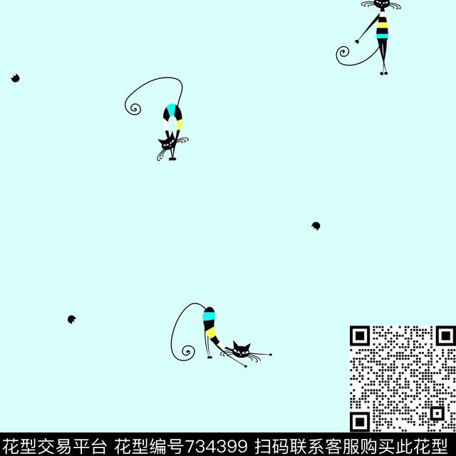 卡通喵星人多彩传统印花华亿平台下载（图片编号: 734399） - 瓦栏（Walan）