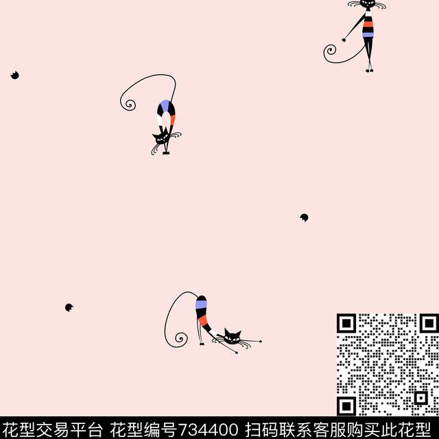 卡通喵星人多彩传统印花华亿平台下载（图片编号: 734400） - 瓦栏（Walan）