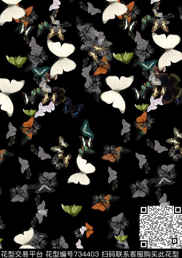 蝴蝶飞舞排列数码印花华亿平台下载（图片编号: 734403） - 瓦栏（Walan）