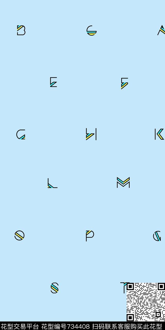 多彩字母趣味数码印花华亿平台下载（图片编号: 734408） - 瓦栏（Walan）