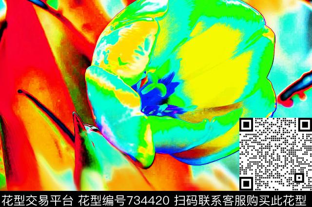 玫瑰大花抽象花数码印花华亿平台下载（图片编号: 734420） - 瓦栏（Walan）