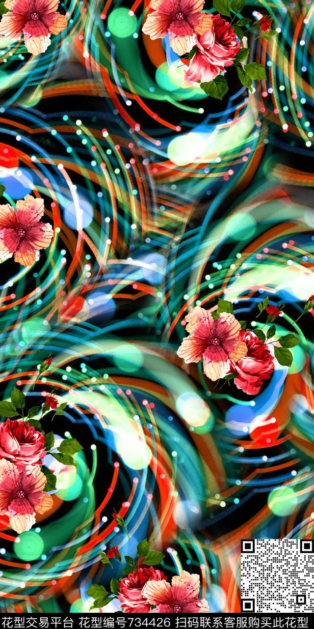 乱花大花花朵数码印花华亿平台下载（图片编号: 734426） - 瓦栏（Walan）