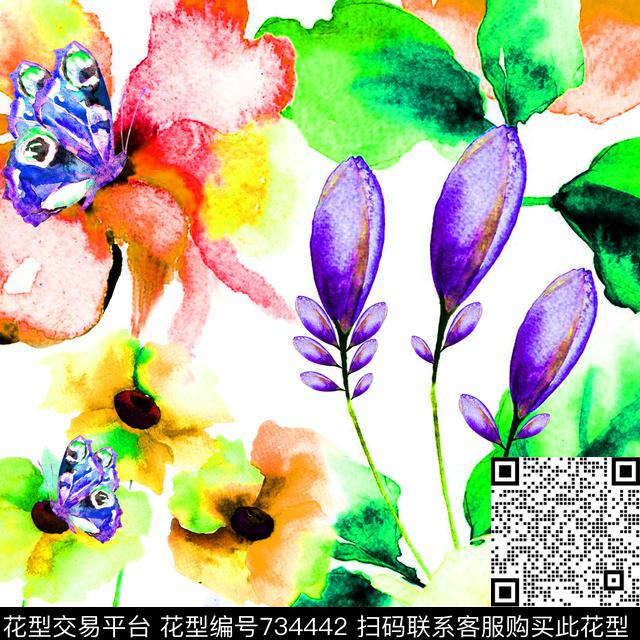 花朵大花花卉数码印花华亿平台下载（图片编号: 734442） - 瓦栏（Walan）