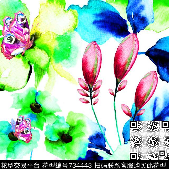 花朵大花花卉数码印花华亿平台下载（图片编号: 734443） - 瓦栏（Walan）