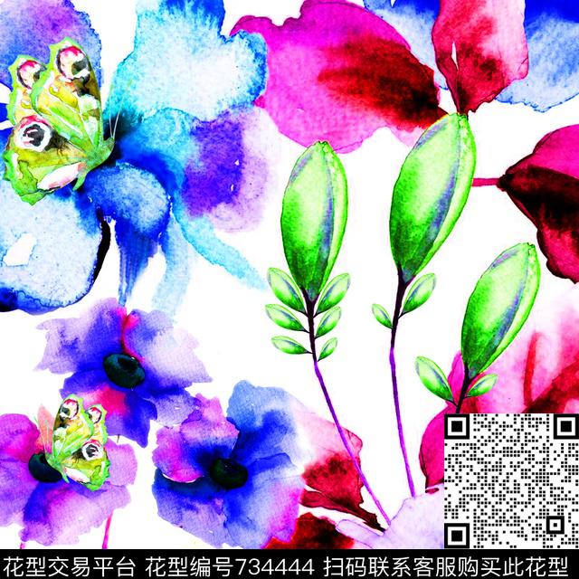 花朵大花花卉数码印花华亿平台下载（图片编号: 734444） - 瓦栏（Walan）