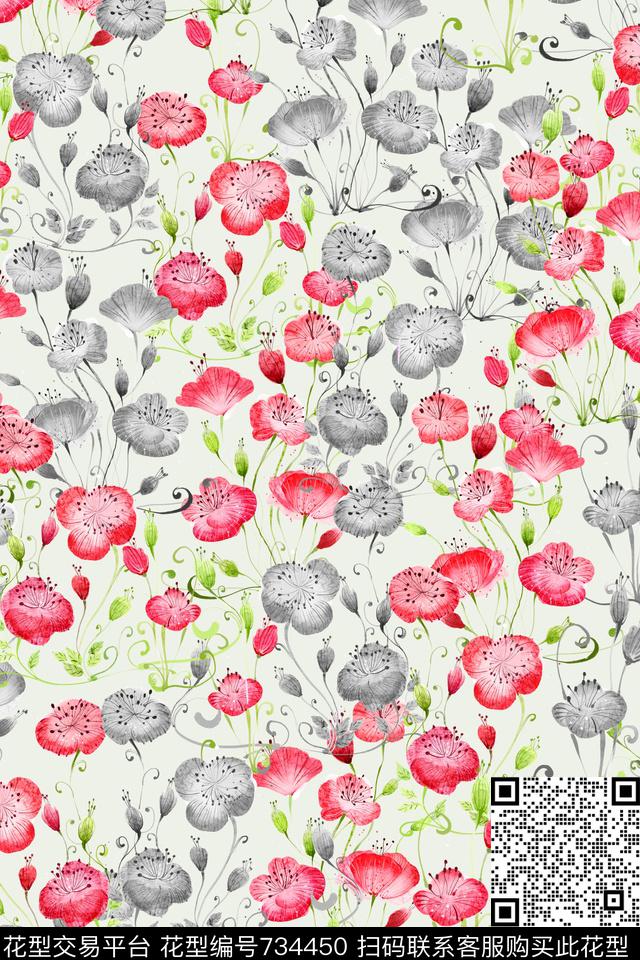 小碎花花鸟花卉数码印花华亿平台下载（图片编号: 734450） - 瓦栏（Walan）