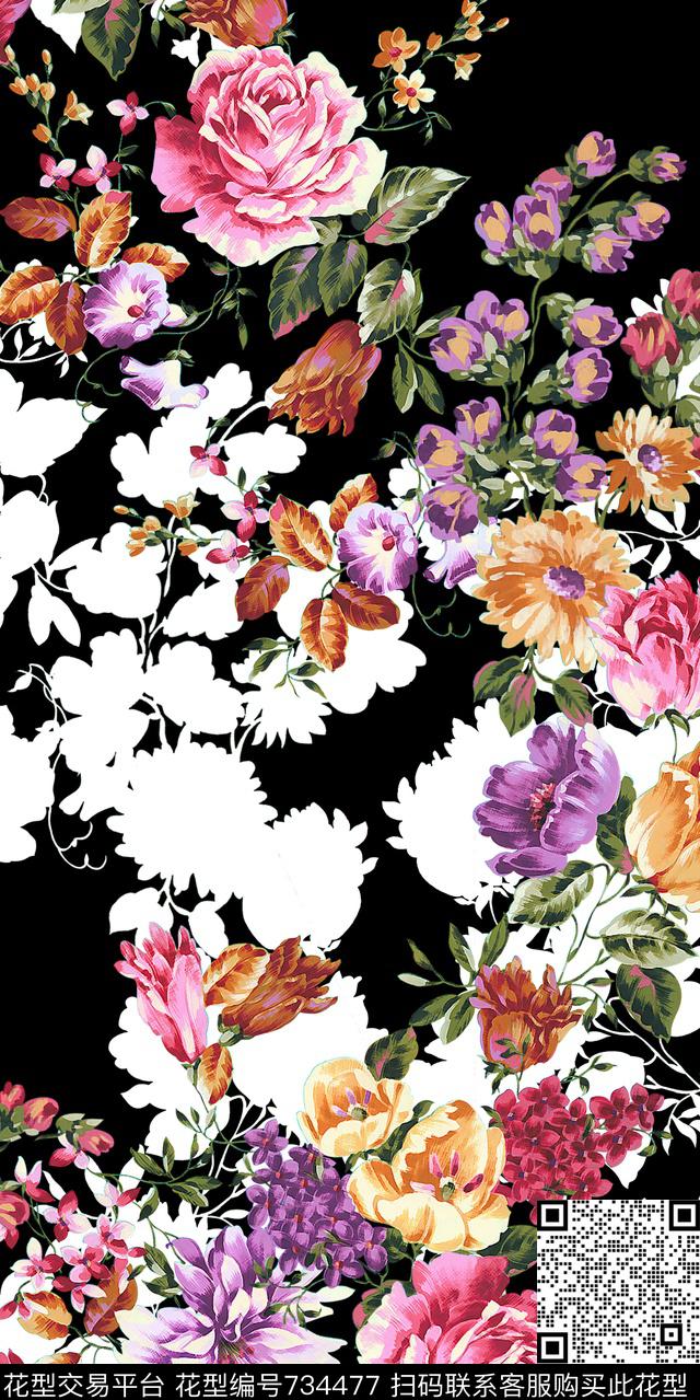 花卉牡丹百合传统印花华亿平台下载（图片编号: 734477） - 瓦栏（Walan）