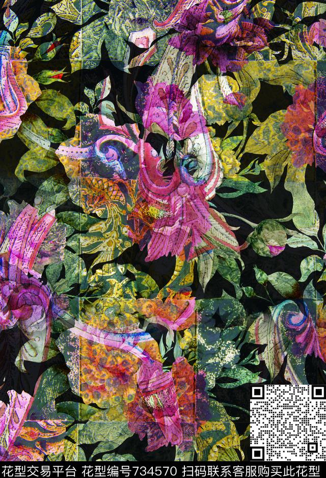 花瓣花朵花纹数码印花华亿平台下载（图片编号: 734570） - 瓦栏（Walan）