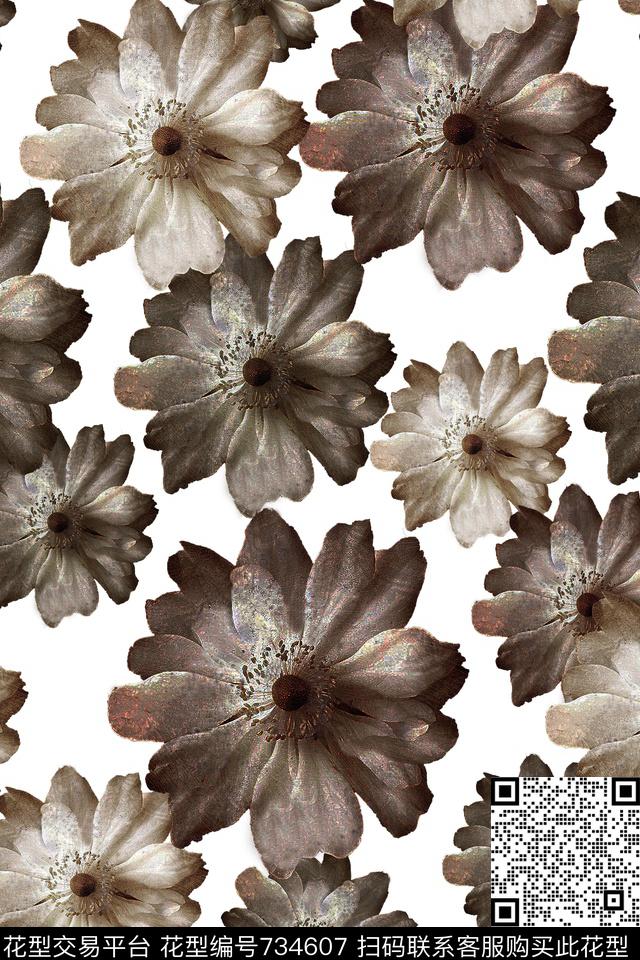 大花花朵花卉数码印花华亿平台下载（图片编号: 734607） - 瓦栏（Walan）