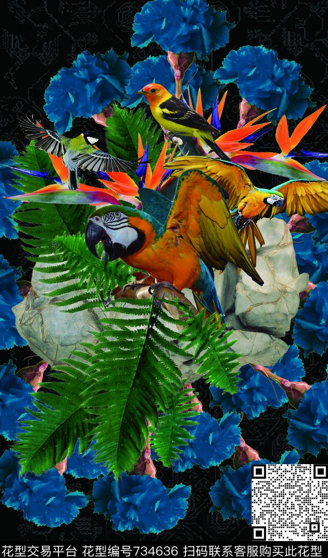 鸟印花天堂鸟花数码印花华亿平台下载（图片编号: 734636） - 瓦栏（Walan）