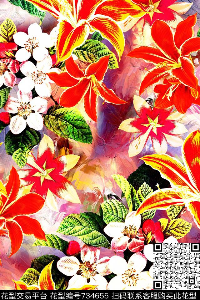 花朵花卉百合数码印花华亿平台下载（图片编号: 734655） - 瓦栏（Walan）