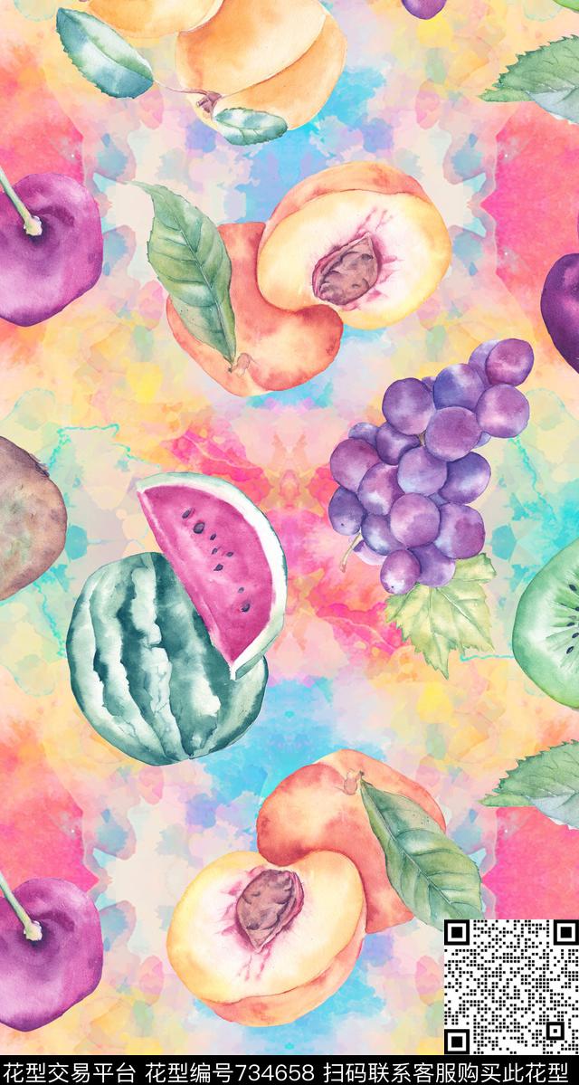 中国风水彩画水果果蔬水彩果蔬沙发床品家居数码印花华亿平台下载（图片编号: 734658） - 瓦栏（Walan）