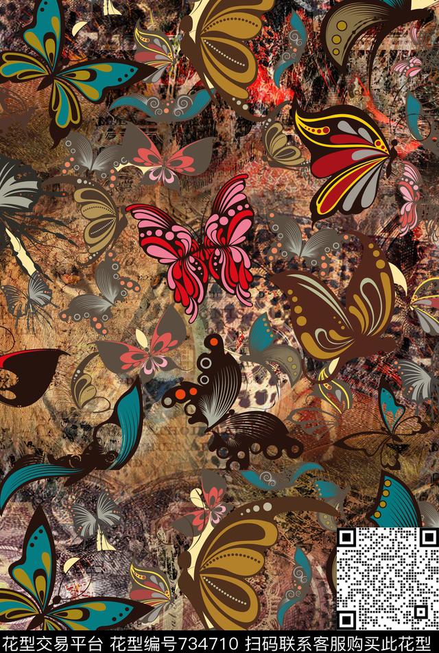 蝴蝶中年装虎纹数码印花华亿平台下载（图片编号: 734710） - 瓦栏（Walan）