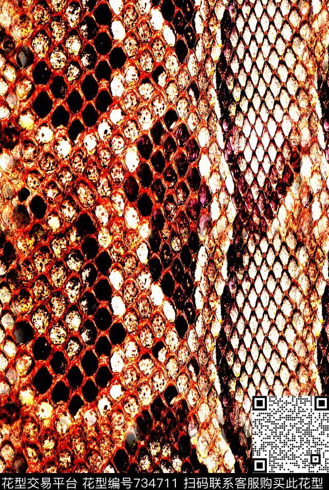 蛇纹动物纹蛇皮数码印花华亿平台下载（图片编号: 734711） - 瓦栏（Walan）