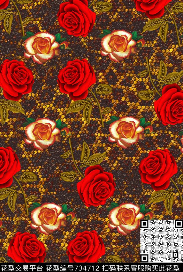 鳞片玫瑰花卉花卉数码印花华亿平台下载（图片编号: 734712） - 瓦栏（Walan）