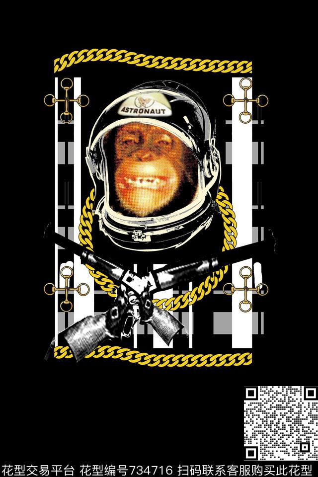 动物猴子猩猩格子金链子数码印花华亿平台下载（图片编号: 734716） - 瓦栏（Walan）