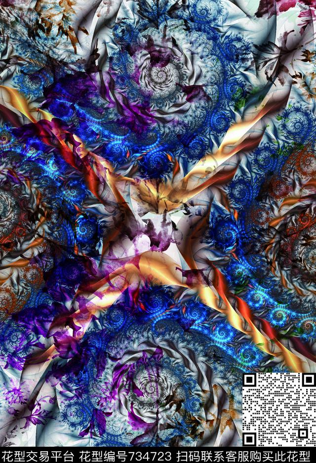 乱花香云纱花瓣数码印花华亿平台下载（图片编号: 734723） - 瓦栏（Walan）