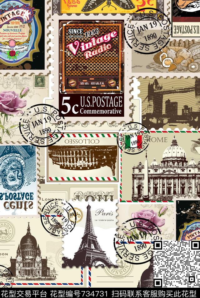 花鸟埃菲尔铁塔大本钟数码印花华亿平台下载（图片编号: 734731） - 瓦栏（Walan）