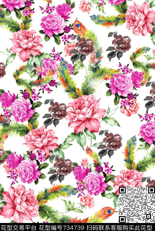 花瓣手绘花卉乱花数码印花华亿平台下载（图片编号: 734739） - 瓦栏（Walan）