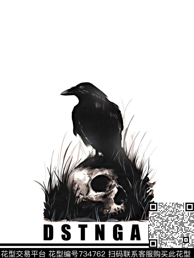 骷髅头鸟男装T恤华亿平台数码印花华亿平台下载（图片编号: 734762） - 瓦栏（Walan）