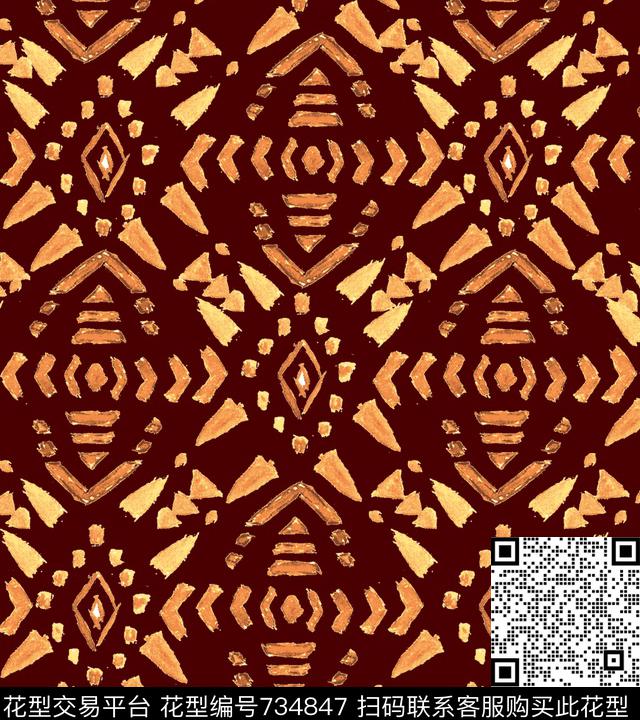 民族风格时尚女装华亿平台原创手绘传统印花华亿平台下载（图片编号: 734847） - 瓦栏（Walan）