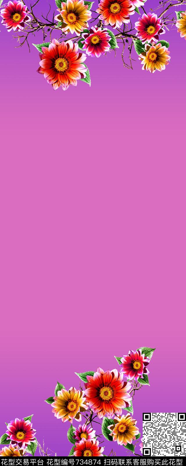 大花太阳花渐变数码印花华亿平台下载（图片编号: 734874） - 瓦栏（Walan）