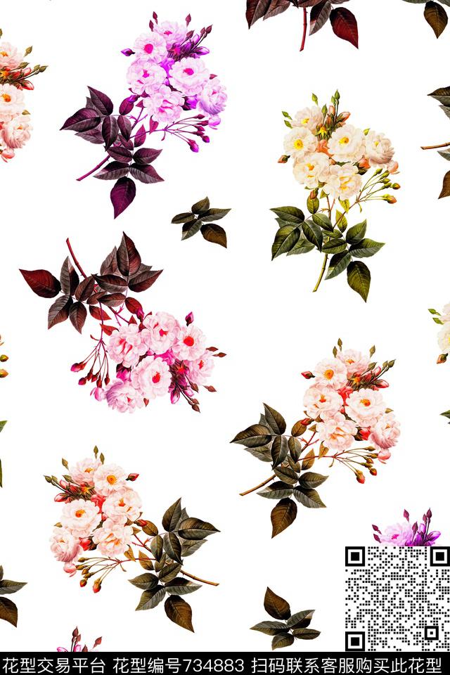 大花花朵花卉数码印花华亿平台下载（图片编号: 734883） - 瓦栏（Walan）