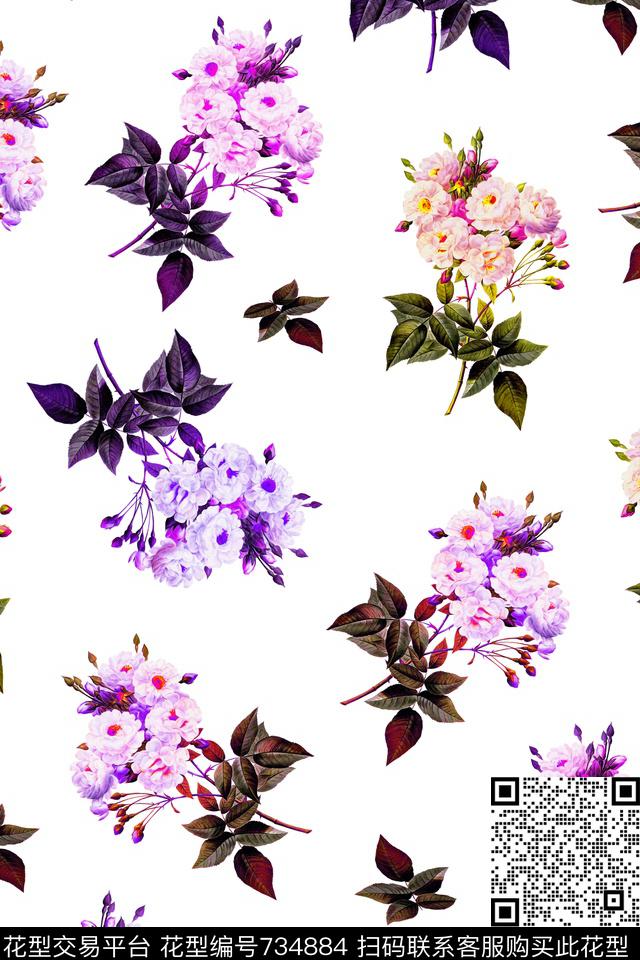 大花花朵花卉数码印花华亿平台下载（图片编号: 734884） - 瓦栏（Walan）