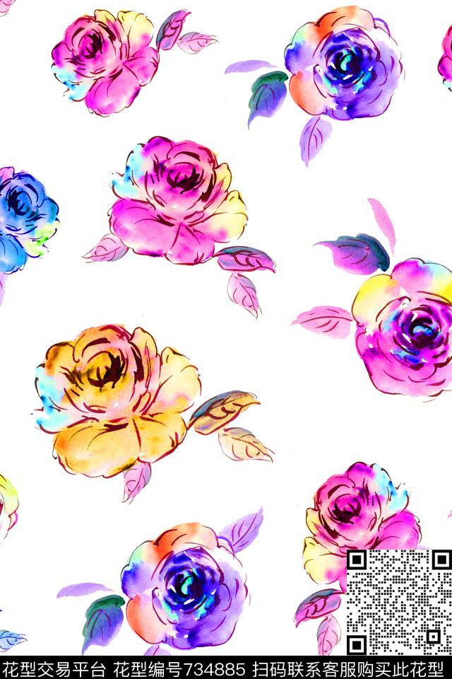 大花花朵花卉数码印花华亿平台下载（图片编号: 734885） - 瓦栏（Walan）