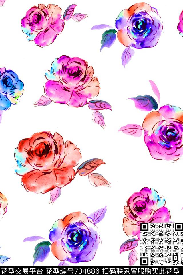 大花花朵花卉数码印花华亿平台下载（图片编号: 734886） - 瓦栏（Walan）