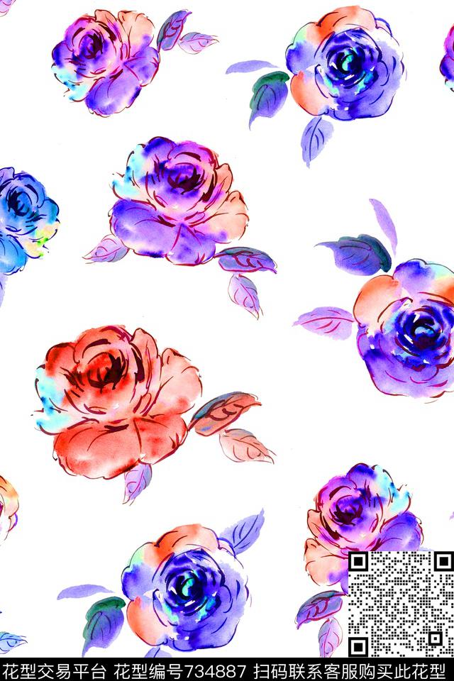 大花花朵花卉数码印花华亿平台下载（图片编号: 734887） - 瓦栏（Walan）