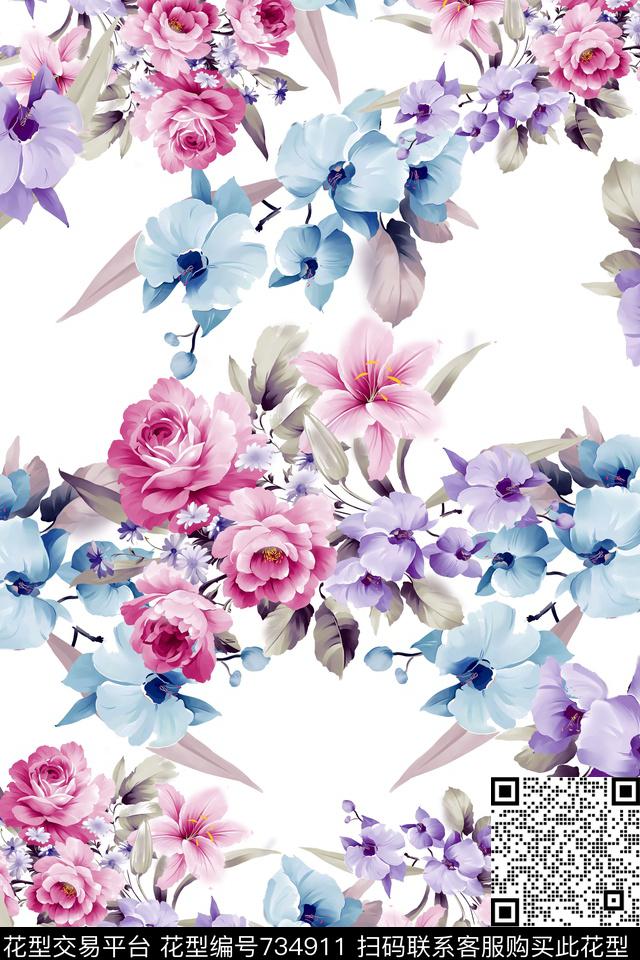 花瓣花朵花卉数码印花华亿平台下载（图片编号: 734911） - 瓦栏（Walan）