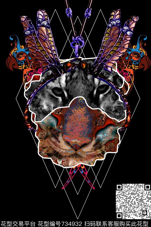 抽象动物老虎鹦鹉数码印花华亿平台下载（图片编号: 734932） - 瓦栏（Walan）