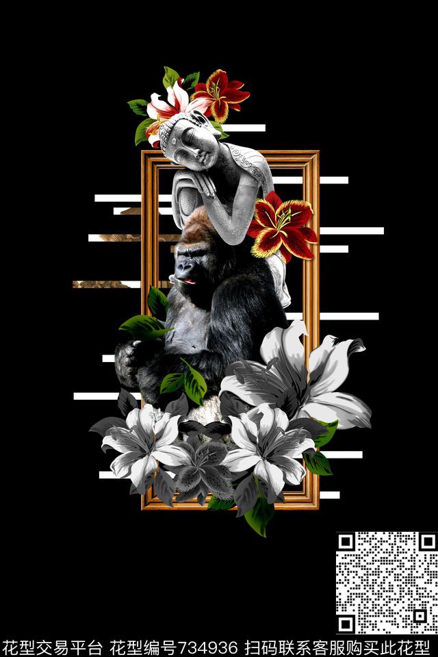 石像花卉相框数码印花华亿平台下载（图片编号: 734936） - 瓦栏（Walan）