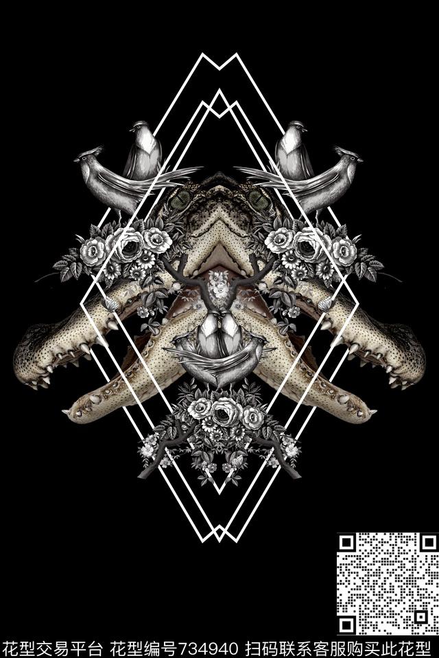 抽象动物花卉数码印花华亿平台下载（图片编号: 734940） - 瓦栏（Walan）