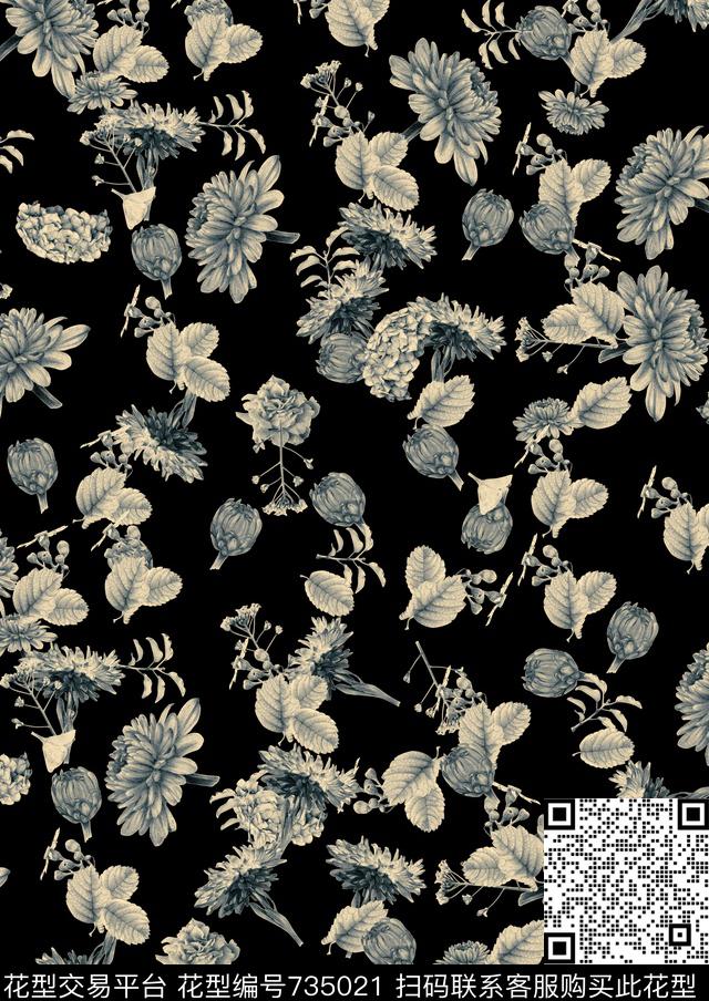 手绘小碎花优雅数码印花华亿平台下载（图片编号: 735021） - 瓦栏（Walan）