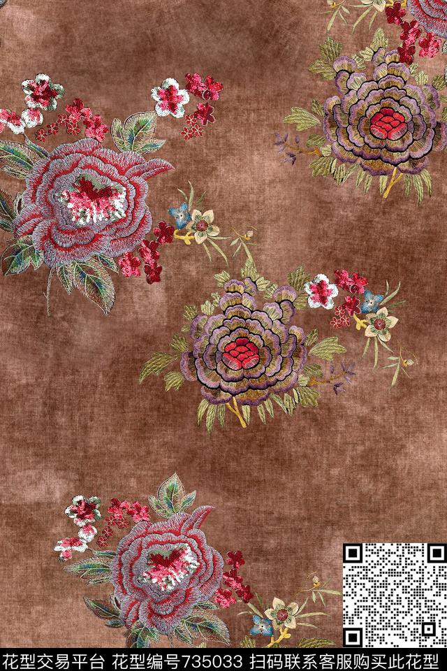 绣花花卉刺绣数码印花华亿平台下载（图片编号: 735033） - 瓦栏（Walan）