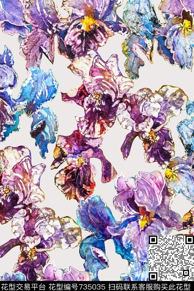 花卉手绘复古数码印花华亿平台下载（图片编号: 735035） - 瓦栏（Walan）