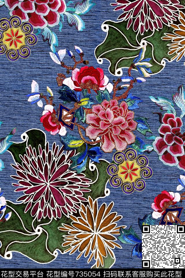 时尚手绘纹理数码印花华亿平台下载（图片编号: 735054） - 瓦栏（Walan）