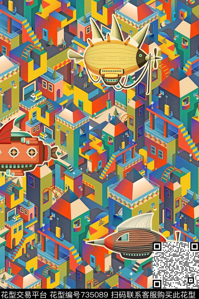 流行时尚趣味积木数码印花华亿平台下载（图片编号: 735089） - 瓦栏（Walan）