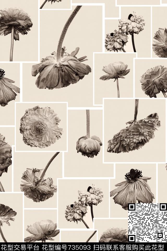 流行时尚花卉几何数码印花华亿平台下载（图片编号: 735093） - 瓦栏（Walan）