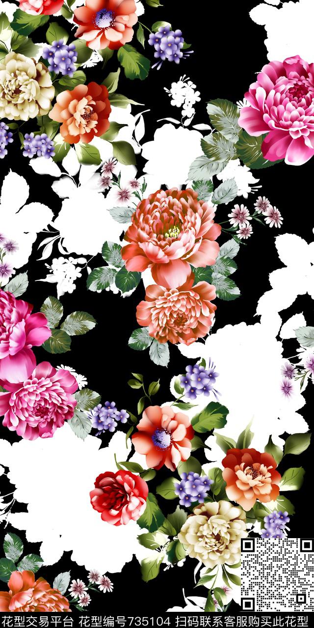 数码花卉类大花花卉数码印花华亿平台下载（图片编号: 735104） - 瓦栏（Walan）