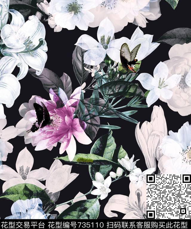 大花花卉数码印花华亿平台下载（图片编号: 735110） - 瓦栏（Walan）