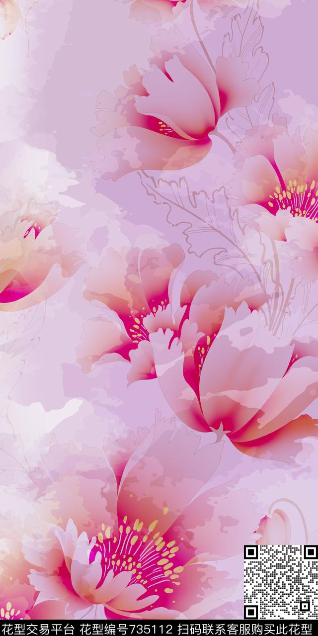 数码花卉类大花花卉数码印花华亿平台下载（图片编号: 735112） - 瓦栏（Walan）