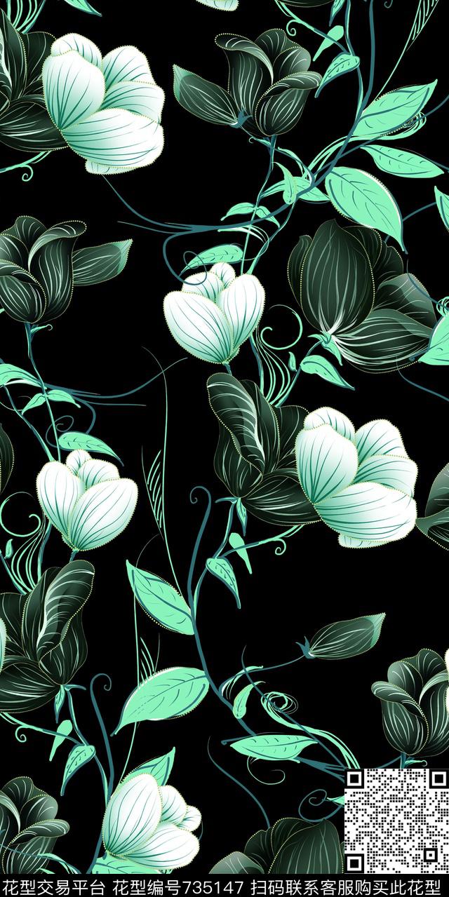 数码花卉类花朵花卉数码印花华亿平台下载（图片编号: 735147） - 瓦栏（Walan）
