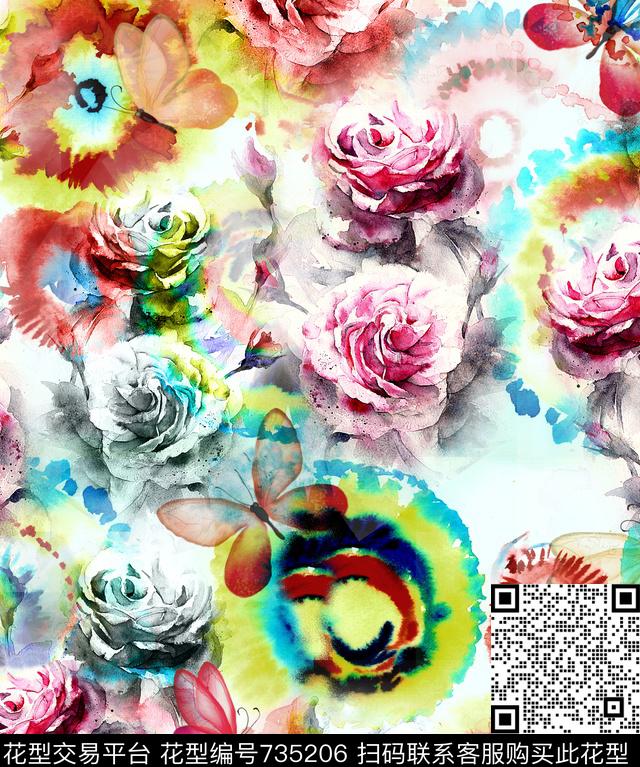 玫瑰花朵花卉数码印花华亿平台下载（图片编号: 735206） - 瓦栏（Walan）