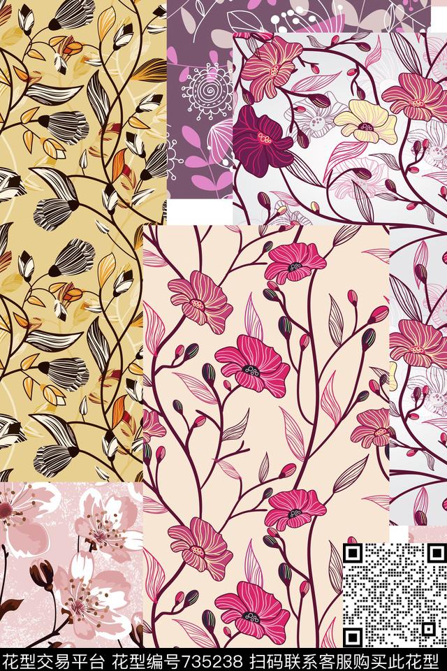 女装小碎花植物纹传统印花华亿平台下载（图片编号: 735238） - 瓦栏（Walan）