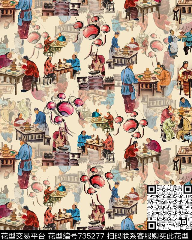 中国传统喜庆节日春节喜庆水墨中国风数码印花华亿平台下载（图片编号: 735277） - 瓦栏（Walan）