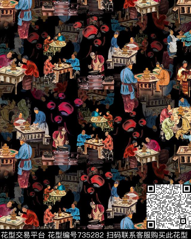 中国传统喜庆节日春节喜庆水墨中国风数码印花华亿平台下载（图片编号: 735282） - 瓦栏（Walan）