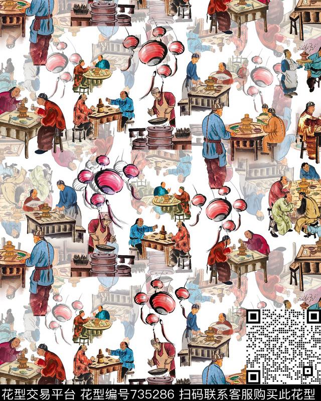 中国传统喜庆节日春节喜庆水墨中国风数码印花华亿平台下载（图片编号: 735286） - 瓦栏（Walan）